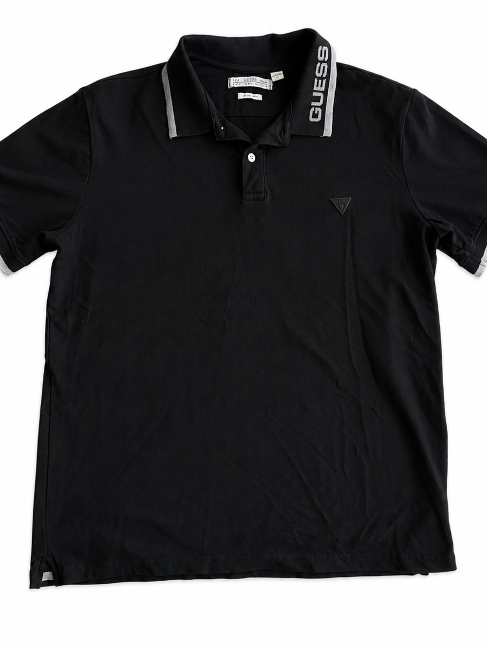 GUESS Black Polo with Gray Contrast Collar - Slim Fit